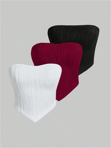 Women's 3 Pack Crop Tube Tops Summer Y2k Strapless Fitted Asymmetrical Going Out Club Tops in Saudi Arabia