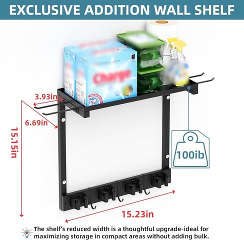 Broom Holder Wall Mount with Cleaning Supplies Organizer, Laundry Room Organization and Storage Shelves, Mop Hanger Broom Rack with Hooks, Home Improvement Kitchen Shelf Garage Organizer in Saudi Arabia