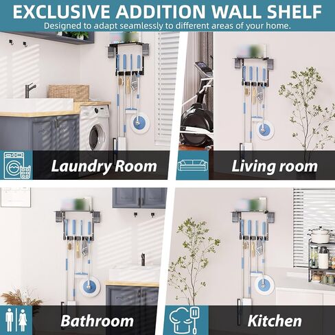 Broom Holder Wall Mount with Cleaning Supplies Organizer, Laundry Room Organization and Storage Shelves, Mop Hanger Broom Rack with Hooks, Home Improvement Kitchen Shelf Garage Organizer in Saudi Arabia