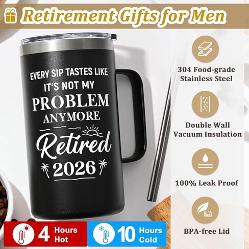 Qtencas Retirement Gifts for Men, Every Sip Tastes Like It's Not My Problem Anymore 20oz Insulated Coffee Mug, Goodbye Gift, Farewell Gifts for Men Friends Coworkers Dad Grandpa in Saudi Arabia