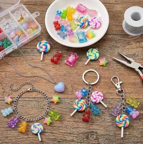 50 Pcs Assorted Colors Candy Pendant Charms, Cute Lollipop Bear Resin Charms for Jewelry Keychain Necklace Bracelet Earrings Making, DIY Crafts Supplies in Saudi Arabia