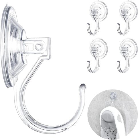4-Pack Suction Cup Hooks for Shower, Extra Large Clear 1.9" Shower Suction Hooks, Heavy Duty 18 Lb, Reusable & Removable Plastic Wreath Hanger for Windows, Glass, Bathroom, Loofah, No Tools, No Damage in Saudi Arabia