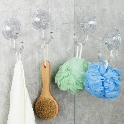 4-Pack Suction Cup Hooks for Shower, Extra Large Clear 1.9" Shower Suction Hooks, Heavy Duty 18 Lb, Reusable & Removable Plastic Wreath Hanger for Windows, Glass, Bathroom, Loofah, No Tools, No Damage in Saudi Arabia
