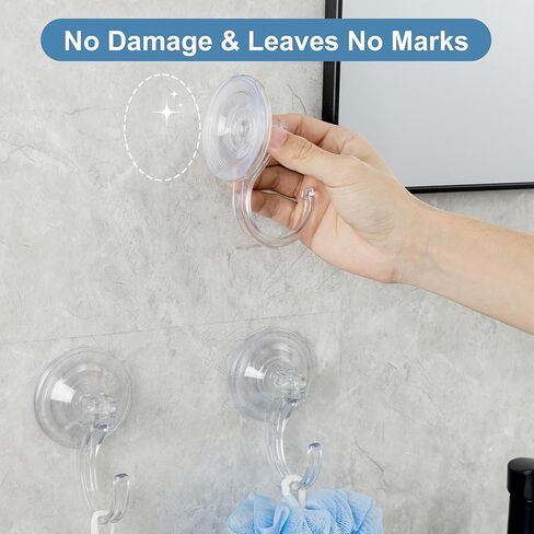 4-Pack Suction Cup Hooks for Shower, Extra Large Clear 1.9" Shower Suction Hooks, Heavy Duty 18 Lb, Reusable & Removable Plastic Wreath Hanger for Windows, Glass, Bathroom, Loofah, No Tools, No Damage in Saudi Arabia