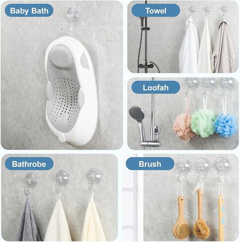 4-Pack Suction Cup Hooks for Shower, Extra Large Clear 1.9" Shower Suction Hooks, Heavy Duty 18 Lb, Reusable & Removable Plastic Wreath Hanger for Windows, Glass, Bathroom, Loofah, No Tools, No Damage in Saudi Arabia
