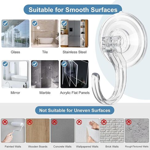 4-Pack Suction Cup Hooks for Shower, Extra Large Clear 1.9" Shower Suction Hooks, Heavy Duty 18 Lb, Reusable & Removable Plastic Wreath Hanger for Windows, Glass, Bathroom, Loofah, No Tools, No Damage in Saudi Arabia