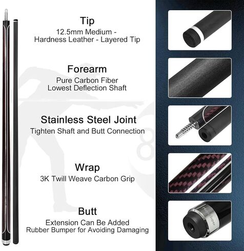 Carbon Fiber Pool Cue Stick Low Deflection Shaft Professional Billiard Cue Stick with Hard Case and Accessories,12.5mm Tip, 58",21OZ in Saudi Arabia