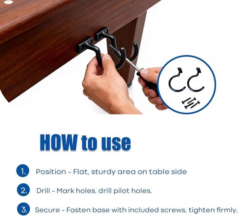 2 Billiard Bridge Hooks with 4 Mounting Screws, Suitable for Ball Hooks on Billiard Table Boards, Used to Store Ball Rack Hook for Billiard Table Accessory Bridge Rods, Also Suitable for Daily Use in Saudi Arabia