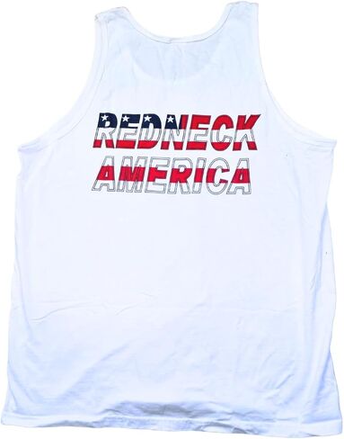 Redneck America Men’s White Tank Top | Sleeveless Patriotic Country Shirt | Screen Printed Graphic | Cotton Blend in Saudi Arabia