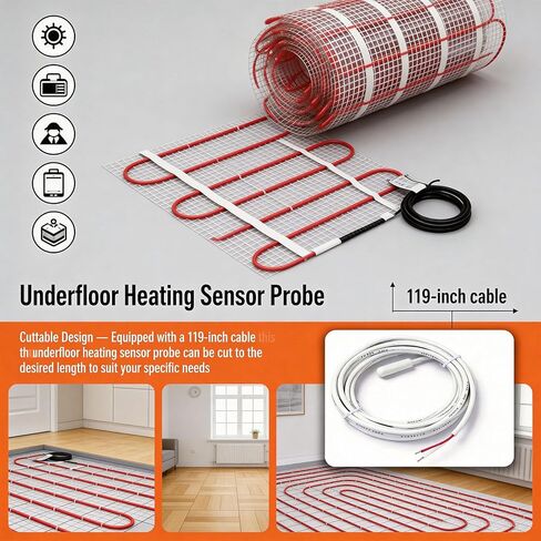 Underfloor Heating Sensor NTC 10k Ohm 2-Pack 119-inch Ground Temperature Probe with White Wires Compatible with Most Thermostats in Saudi Arabia