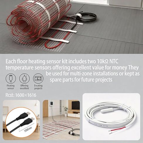 Underfloor Heating Sensor NTC 10k Ohm 2-Pack 119-inch Ground Temperature Probe with White Wires Compatible with Most Thermostats in Saudi Arabia