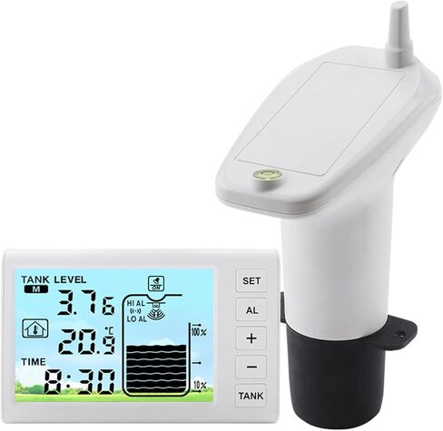Wireless Ultrasonic Level , Water Tank Liquid Level Meter with LCD Bar Graph and Temperature Sensor, with High Low Alarm, for Indoor Outdoor Water Tank Monitoring in Saudi Arabia