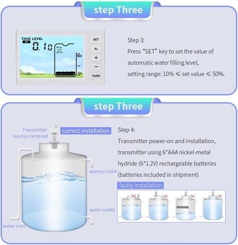 Wireless Ultrasonic Level , Water Tank Liquid Level Meter with LCD Bar Graph and Temperature Sensor, with High Low Alarm, for Indoor Outdoor Water Tank Monitoring in Saudi Arabia