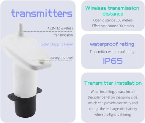 Wireless Ultrasonic Level , Water Tank Liquid Level Meter with LCD Bar Graph and Temperature Sensor, with High Low Alarm, for Indoor Outdoor Water Tank Monitoring in Saudi Arabia