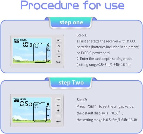 Wireless Ultrasonic Level , Water Tank Liquid Level Meter with LCD Bar Graph and Temperature Sensor, with High Low Alarm, for Indoor Outdoor Water Tank Monitoring in Saudi Arabia