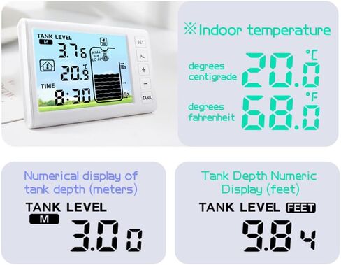 Wireless Ultrasonic Level , Water Tank Liquid Level Meter with LCD Bar Graph and Temperature Sensor, with High Low Alarm, for Indoor Outdoor Water Tank Monitoring in Saudi Arabia
