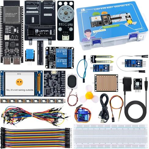 LAFVIN AIoT Starter Kit، ESP32-S3 AI Voice Control Kit Starter Kit، DHT11 مستشعر درجة الحرارة والرطوبة، مؤازرة، مرحل للمنزل الذكي ومشاريع IoT DIY in Kuwait
