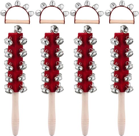 8 Pcs Christmas Handle Sleigh Bells, Wooden Hand Bells with Handles for Holiday Music, Party Decor, Birthday Gifts, Festive Bells for Christmas Celebration (Red,Green) in Saudi Arabia