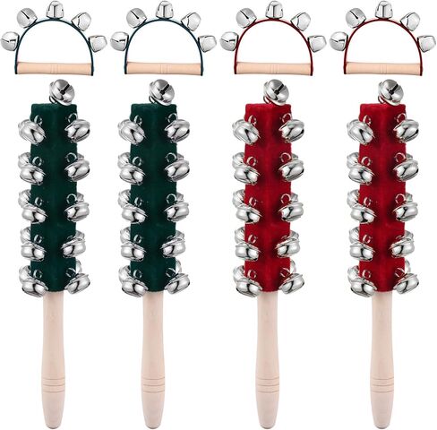 8 Pcs Christmas Handle Sleigh Bells, Wooden Hand Bells with Handles for Holiday Music, Party Decor, Birthday Gifts, Festive Bells for Christmas Celebration (Red,Green) in Saudi Arabia