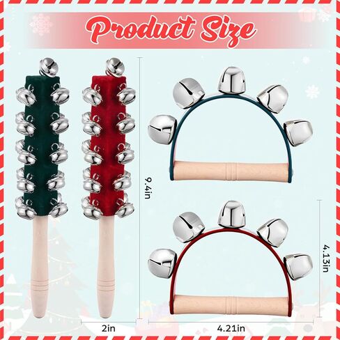 8 Pcs Christmas Handle Sleigh Bells, Wooden Hand Bells with Handles for Holiday Music, Party Decor, Birthday Gifts, Festive Bells for Christmas Celebration (Red,Green) in Saudi Arabia
