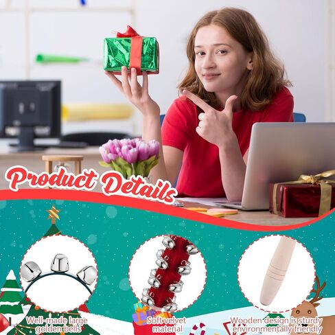 8 Pcs Christmas Handle Sleigh Bells, Wooden Hand Bells with Handles for Holiday Music, Party Decor, Birthday Gifts, Festive Bells for Christmas Celebration (Red,Green) in Saudi Arabia
