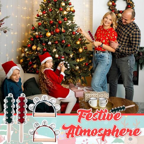 8 Pcs Christmas Handle Sleigh Bells, Wooden Hand Bells with Handles for Holiday Music, Party Decor, Birthday Gifts, Festive Bells for Christmas Celebration (Red,Green) in Saudi Arabia