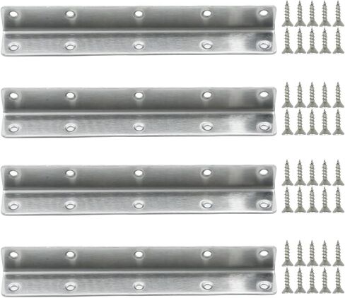 MDEOOSKY 4Pcs 8Inch Corner Brace Angle Bracket, Silver L Thickness 2mm 8Inch x 1Inch M, Stainless Steel Corner Bracket with Screws for Wood Shelf Furniture Cabinet in Saudi Arabia