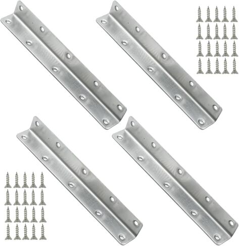 MDEOOSKY 4Pcs 8Inch Corner Brace Angle Bracket, Silver L Thickness 2mm 8Inch x 1Inch M, Stainless Steel Corner Bracket with Screws for Wood Shelf Furniture Cabinet in Saudi Arabia