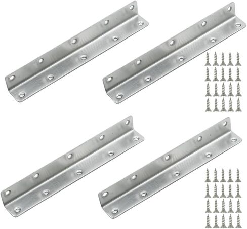 MDEOOSKY 4Pcs 8Inch Corner Brace Angle Bracket, Silver L Thickness 2mm 8Inch x 1Inch M, Stainless Steel Corner Bracket with Screws for Wood Shelf Furniture Cabinet in Saudi Arabia