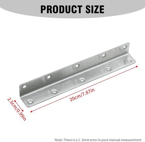 MDEOOSKY 4Pcs 8Inch Corner Brace Angle Bracket, Silver L Thickness 2mm 8Inch x 1Inch M, Stainless Steel Corner Bracket with Screws for Wood Shelf Furniture Cabinet in Saudi Arabia