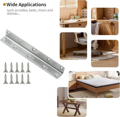MDEOOSKY 4Pcs 8Inch Corner Brace Angle Bracket, Silver L Thickness 2mm 8Inch x 1Inch M, Stainless Steel Corner Bracket with Screws for Wood Shelf Furniture Cabinet in Saudi Arabia