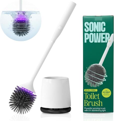 Electric Toilet Brush & Scrubber – Self Cleaning Silicone Toilet Bowl Brush with UVC Light, Rechargeable Wireless Spinning Toilet Brush & Holder Set, Wall Mount or Floor Standing (Pack of 1) in Saudi Arabia