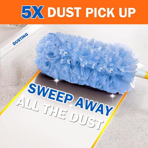 60 Heavy Duty Duster Refills for Swiffer Duster, 3 ft Extendable Handle + 1 Short Handle, Multisurface 360 Dusters kit for Dusting Furniture, Ceiling Fans, Blinds, Blue in Saudi Arabia