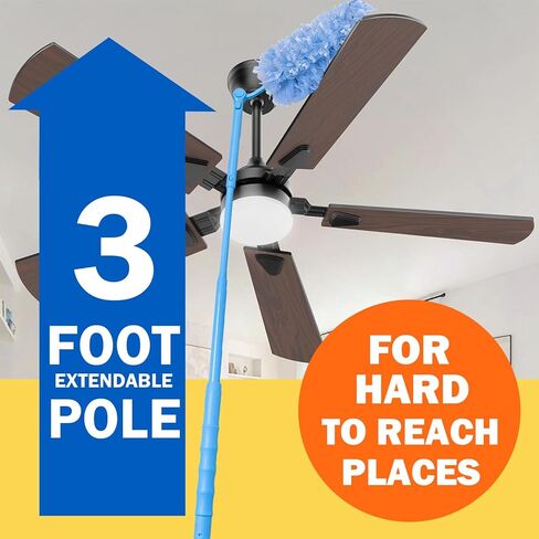 60 Heavy Duty Duster Refills for Swiffer Duster, 3 ft Extendable Handle + 1 Short Handle, Multisurface 360 Dusters kit for Dusting Furniture, Ceiling Fans, Blinds, Blue in Saudi Arabia