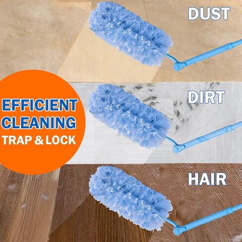 60 Heavy Duty Duster Refills for Swiffer Duster, 3 ft Extendable Handle + 1 Short Handle, Multisurface 360 Dusters kit for Dusting Furniture, Ceiling Fans, Blinds, Blue in Saudi Arabia