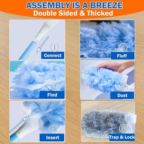60 Heavy Duty Duster Refills for Swiffer Duster, 3 ft Extendable Handle + 1 Short Handle, Multisurface 360 Dusters kit for Dusting Furniture, Ceiling Fans, Blinds, Blue in Saudi Arabia