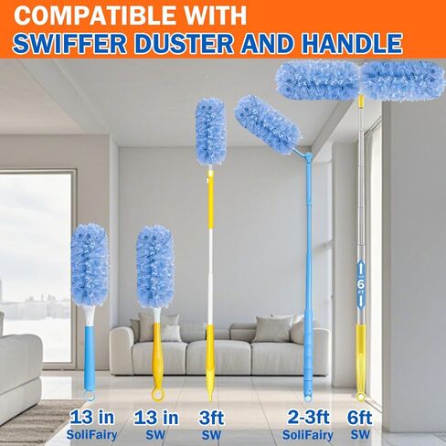 60 Heavy Duty Duster Refills for Swiffer Duster, 3 ft Extendable Handle + 1 Short Handle, Multisurface 360 Dusters kit for Dusting Furniture, Ceiling Fans, Blinds, Blue in Saudi Arabia