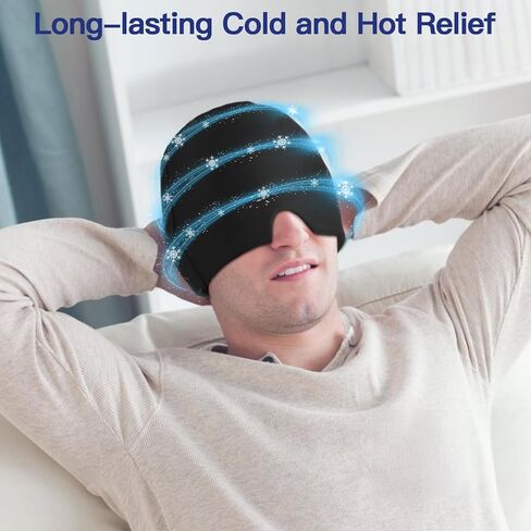 Migraine Headache Relief Cap, FSA Eligible Items Only List，Upgraded Odorless Gel Ice Head Wrap, Soothing Headache Hat, Ice Head Wrap with Hot or Cold Therapy, Tension Relief(Black) in Saudi Arabia