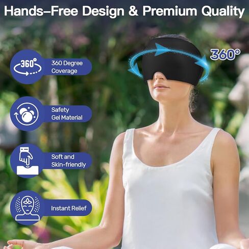 Migraine Headache Relief Cap, FSA Eligible Items Only List，Upgraded Odorless Gel Ice Head Wrap, Soothing Headache Hat, Ice Head Wrap with Hot or Cold Therapy, Tension Relief(Black) in Saudi Arabia