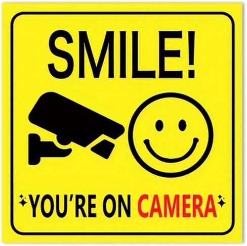 5 Pcs Smile You're On Camera Sign Stickers - 4" x 4" - Video surveillance reminder signs Prevent intrusion- Self Adhesive Decal for Indoor Outdoor in Saudi Arabia