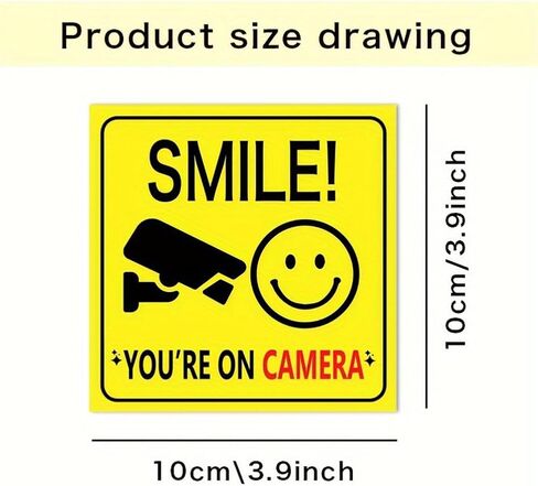 5 Pcs Smile You're On Camera Sign Stickers - 4" x 4" - Video surveillance reminder signs Prevent intrusion- Self Adhesive Decal for Indoor Outdoor in Saudi Arabia