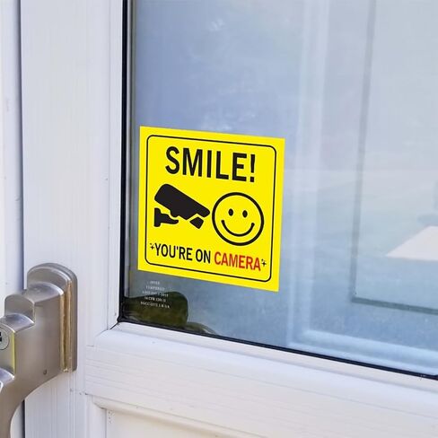 5 Pcs Smile You're On Camera Sign Stickers - 4" x 4" - Video surveillance reminder signs Prevent intrusion- Self Adhesive Decal for Indoor Outdoor in Saudi Arabia