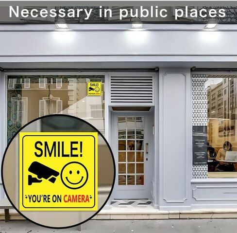 5 Pcs Smile You're On Camera Sign Stickers - 4" x 4" - Video surveillance reminder signs Prevent intrusion- Self Adhesive Decal for Indoor Outdoor in Saudi Arabia