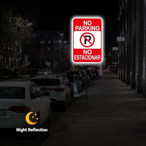 2 Pack Large No Parking English Spanish Bilingual Signs, 18"x12" No Parking Sign for Business, Engineer Grade Rust Free Reflective Aluminum, Fade/Weather Resistant, UV Protected, Easy to Install in Saudi Arabia