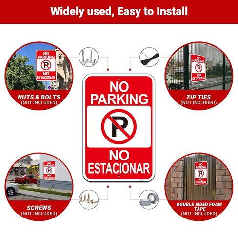 2 Pack Large No Parking English Spanish Bilingual Signs, 18"x12" No Parking Sign for Business, Engineer Grade Rust Free Reflective Aluminum, Fade/Weather Resistant, UV Protected, Easy to Install in Saudi Arabia