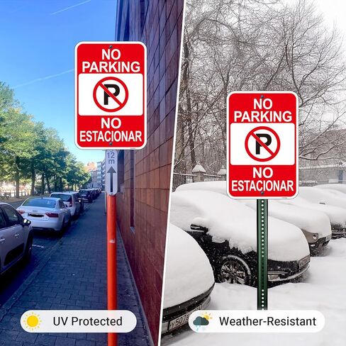 2 Pack Large No Parking English Spanish Bilingual Signs, 18"x12" No Parking Sign for Business, Engineer Grade Rust Free Reflective Aluminum, Fade/Weather Resistant, UV Protected, Easy to Install in Saudi Arabia