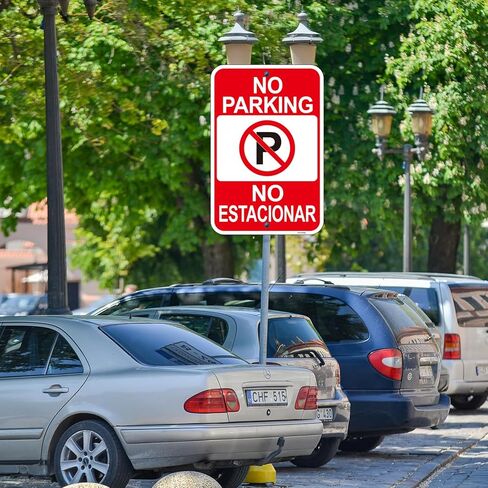 2 Pack Large No Parking English Spanish Bilingual Signs, 18"x12" No Parking Sign for Business, Engineer Grade Rust Free Reflective Aluminum, Fade/Weather Resistant, UV Protected, Easy to Install in Saudi Arabia