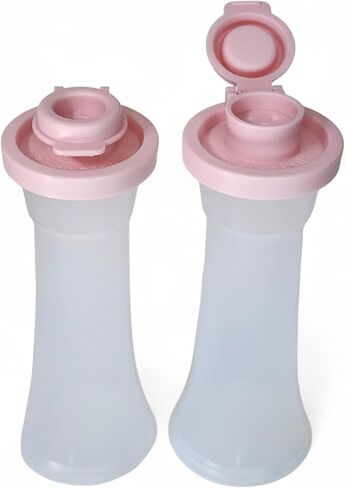 Tupperware Mini 4 Inch Hourglass Salt and Pepper Shakers Powder Pink Seal in Saudi Arabia