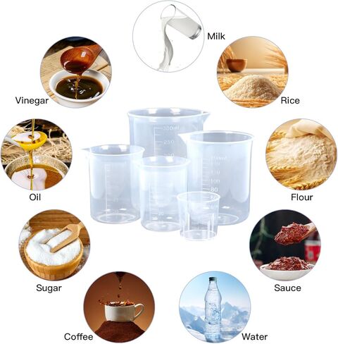 5 Pack Plastic Measuring Jugs, Transparent Lab Graduated Beakers, Heat Resistant Measuring Mixing Cups Set, Multipurpose Cooking Baking Liquid Measure Tool 30ml 50ml 100ml 150ml 300ml in Saudi Arabia