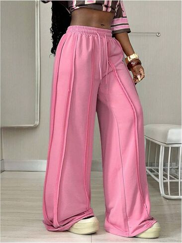 SHENHE Women's Drawstring Waist Sweatpants Wide Leg Y2k Baggy Pants Seam Detail Trousers in Saudi Arabia